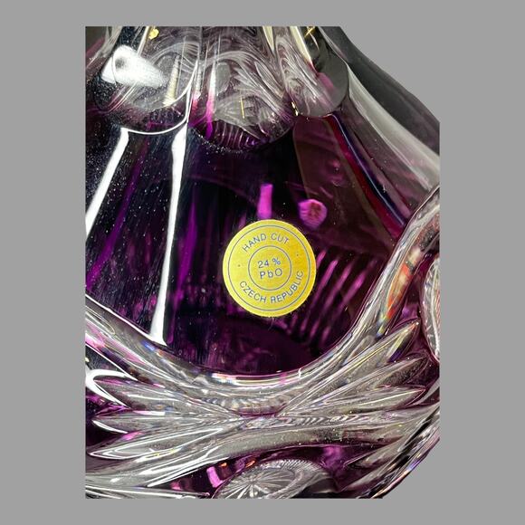 Vintage CRYSTAL SPIRIT DECANTER 12” Bohemian Czech Hand Cut Purple Glass Bottle - Picture 4 of 8